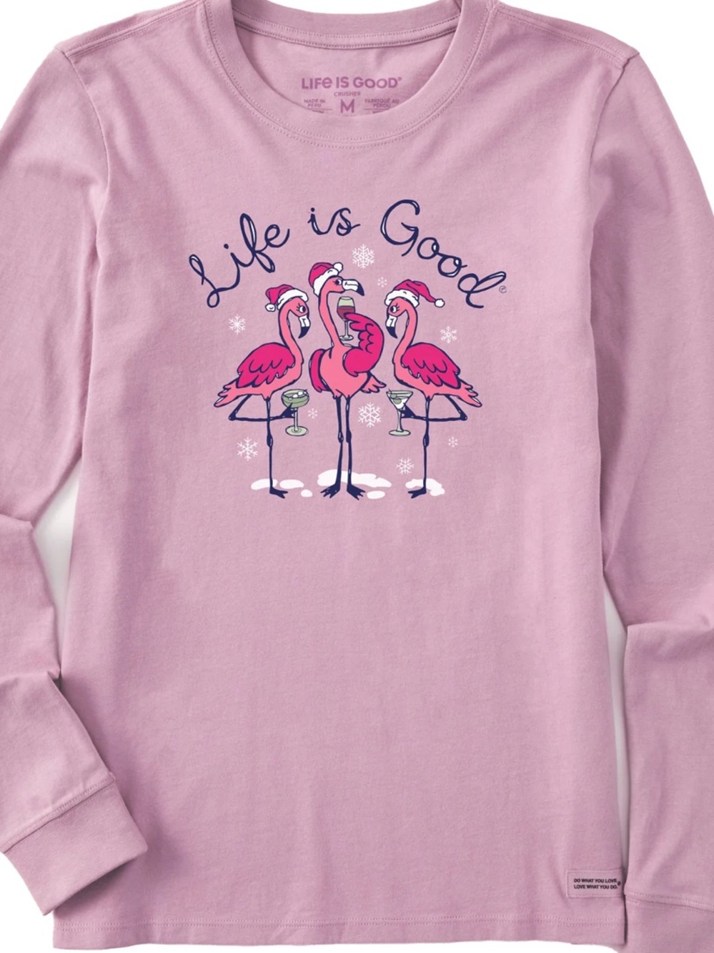 Life is Good Women’s Flamingo Holiday Cocktails Long Sleeve Tee in Violet Purple